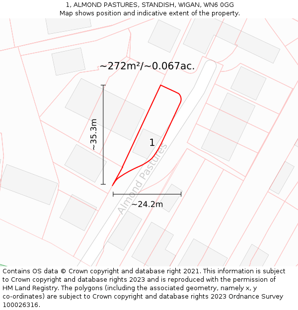 1, ALMOND PASTURES, STANDISH, WIGAN, WN6 0GG: Plot and title map