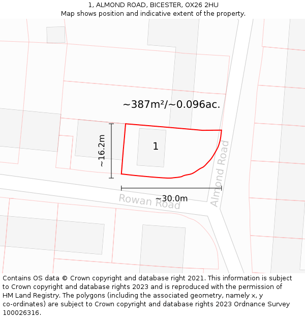 1, ALMOND ROAD, BICESTER, OX26 2HU: Plot and title map