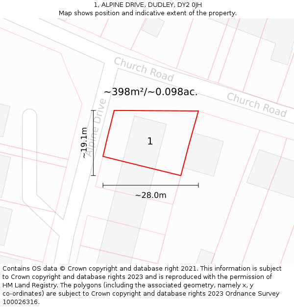 1, ALPINE DRIVE, DUDLEY, DY2 0JH: Plot and title map