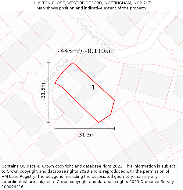 1, ALTON CLOSE, WEST BRIDGFORD, NOTTINGHAM, NG2 7LZ: Plot and title map