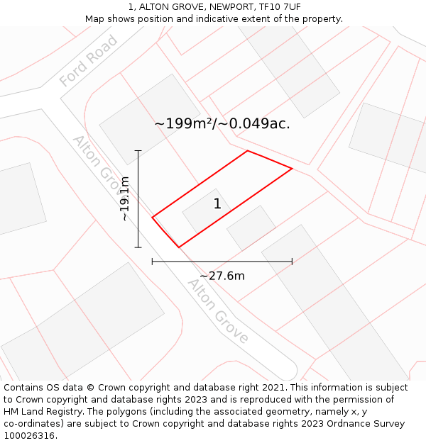 1, ALTON GROVE, NEWPORT, TF10 7UF: Plot and title map