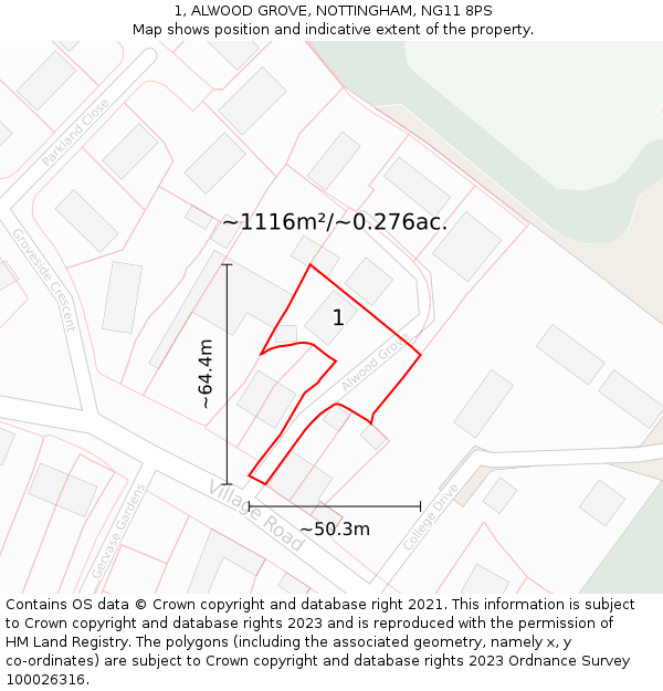 1, ALWOOD GROVE, NOTTINGHAM, NG11 8PS: Plot and title map