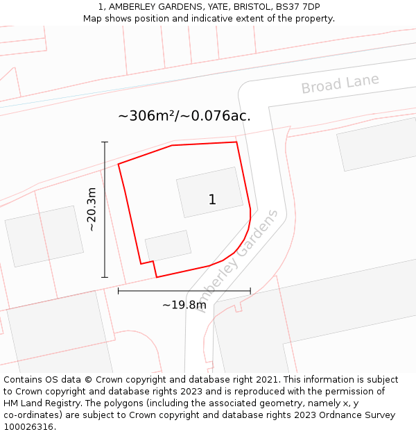 1, AMBERLEY GARDENS, YATE, BRISTOL, BS37 7DP: Plot and title map