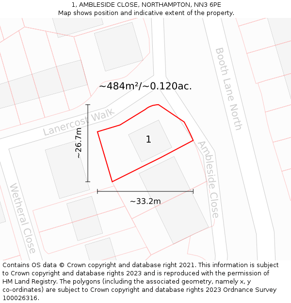 1, AMBLESIDE CLOSE, NORTHAMPTON, NN3 6PE: Plot and title map