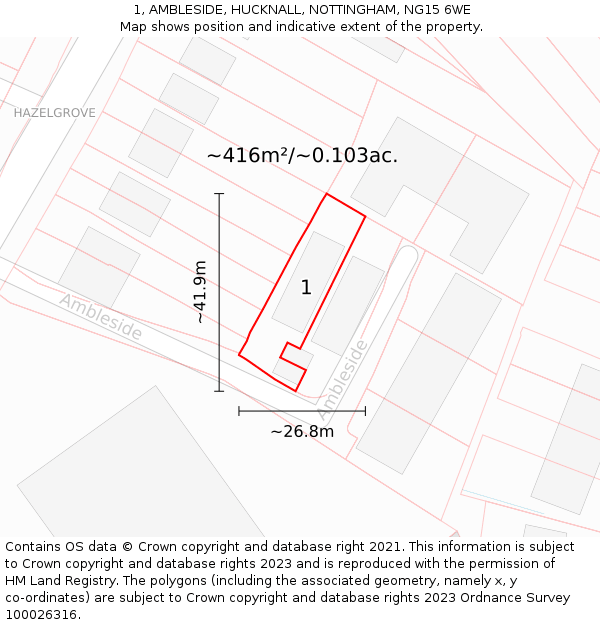 1, AMBLESIDE, HUCKNALL, NOTTINGHAM, NG15 6WE: Plot and title map