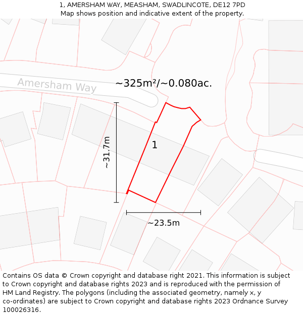 1, AMERSHAM WAY, MEASHAM, SWADLINCOTE, DE12 7PD: Plot and title map