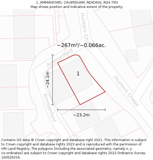 1, AMMANFORD, CAVERSHAM, READING, RG4 7XN: Plot and title map