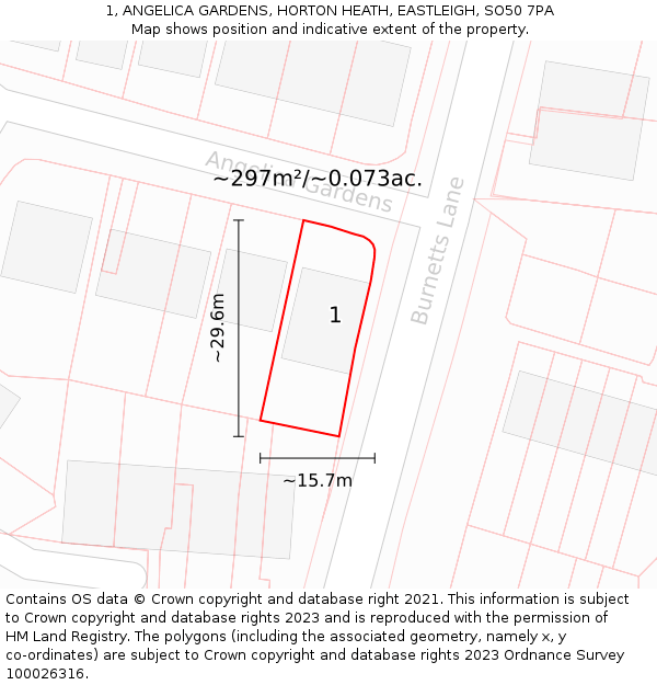 1, ANGELICA GARDENS, HORTON HEATH, EASTLEIGH, SO50 7PA: Plot and title map