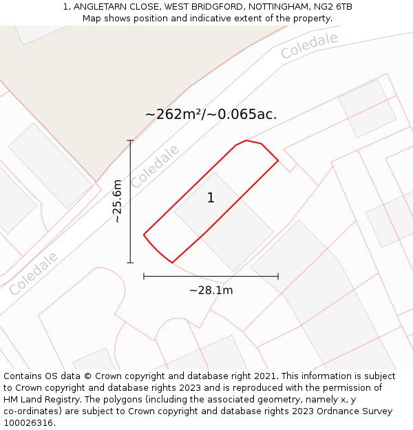 1, ANGLETARN CLOSE, WEST BRIDGFORD, NOTTINGHAM, NG2 6TB: Plot and title map