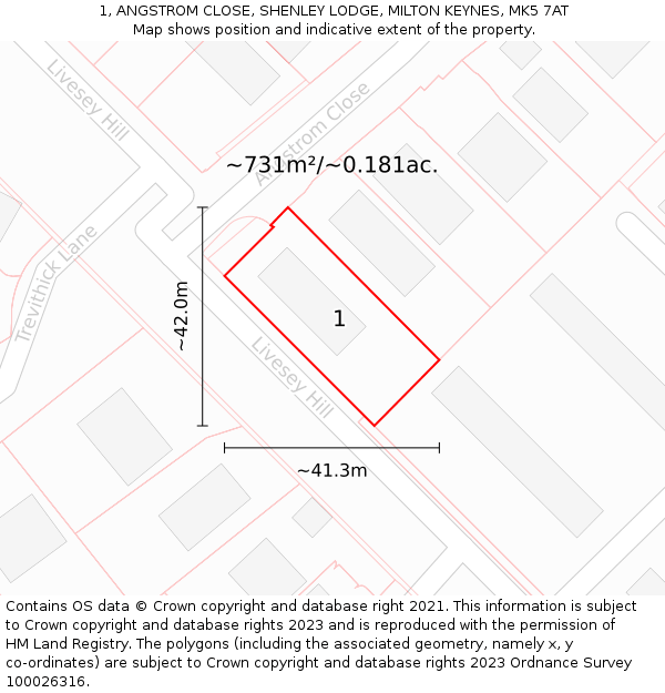 1, ANGSTROM CLOSE, SHENLEY LODGE, MILTON KEYNES, MK5 7AT: Plot and title map