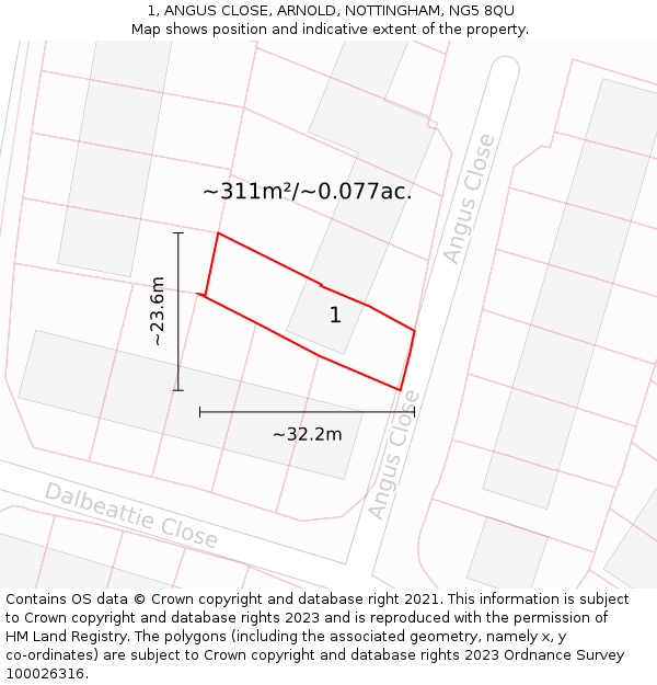 1, ANGUS CLOSE, ARNOLD, NOTTINGHAM, NG5 8QU: Plot and title map