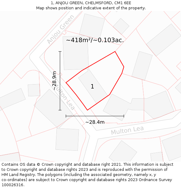 1, ANJOU GREEN, CHELMSFORD, CM1 6EE: Plot and title map