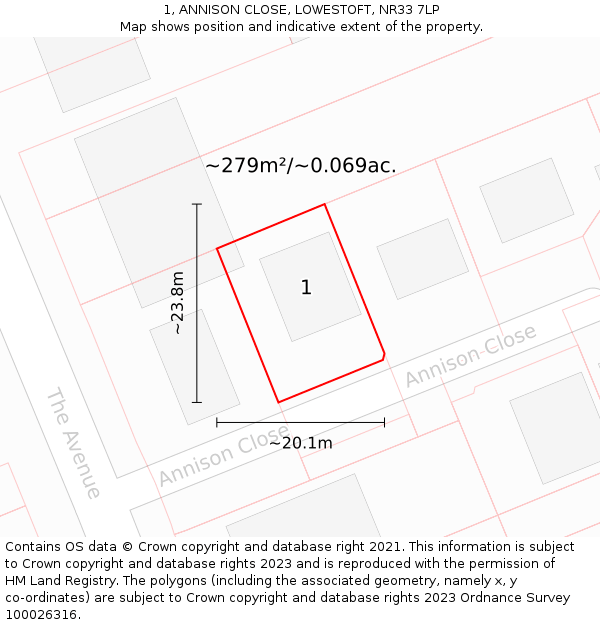 1, ANNISON CLOSE, LOWESTOFT, NR33 7LP: Plot and title map