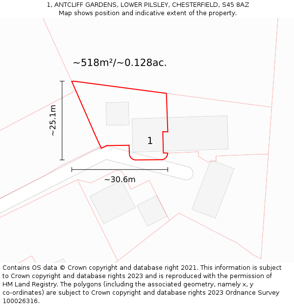 1, ANTCLIFF GARDENS, LOWER PILSLEY, CHESTERFIELD, S45 8AZ: Plot and title map