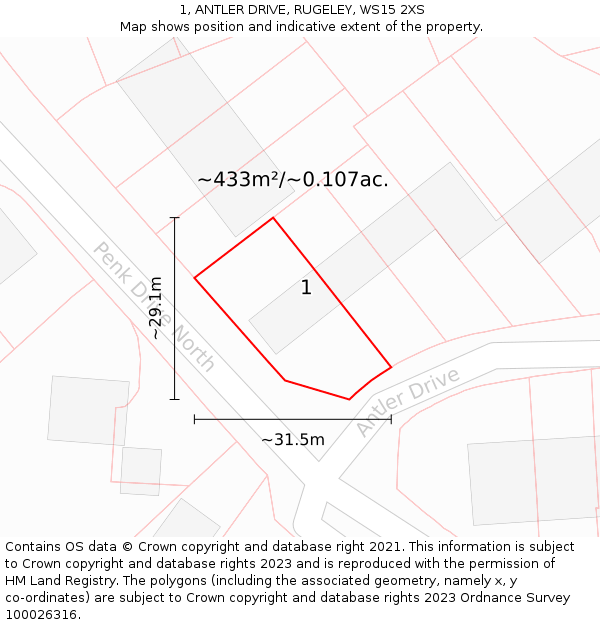 1, ANTLER DRIVE, RUGELEY, WS15 2XS: Plot and title map