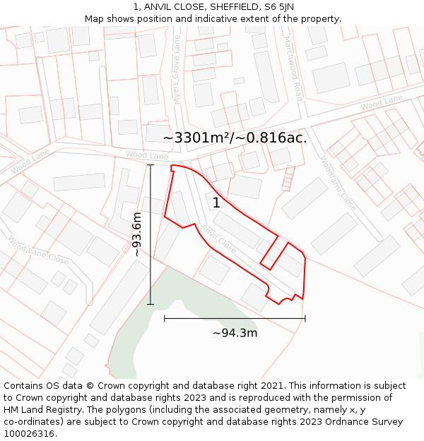 1, ANVIL CLOSE, SHEFFIELD, S6 5JN: Plot and title map