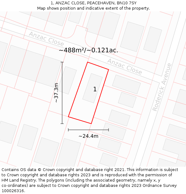 1, ANZAC CLOSE, PEACEHAVEN, BN10 7SY: Plot and title map