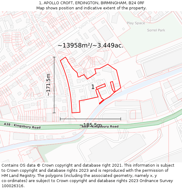 1, APOLLO CROFT, ERDINGTON, BIRMINGHAM, B24 0RF: Plot and title map