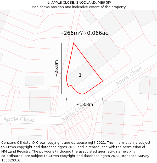 1, APPLE CLOSE, SNODLAND, ME6 5JP: Plot and title map