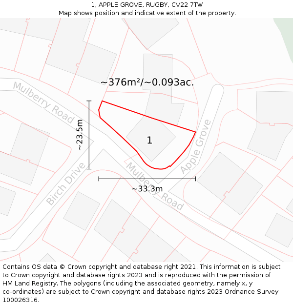 1, APPLE GROVE, RUGBY, CV22 7TW: Plot and title map