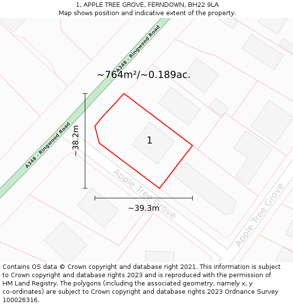 1, APPLE TREE GROVE, FERNDOWN, BH22 9LA: Plot and title map