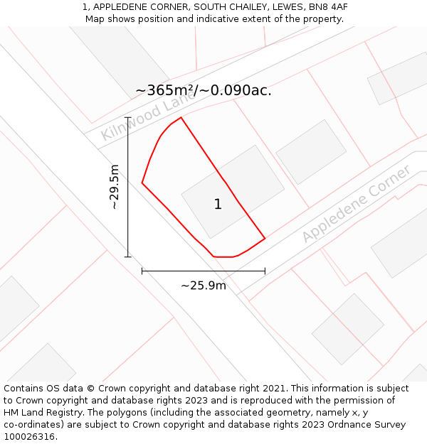 1, APPLEDENE CORNER, SOUTH CHAILEY, LEWES, BN8 4AF: Plot and title map