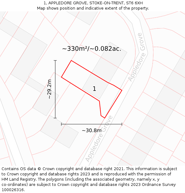 1, APPLEDORE GROVE, STOKE-ON-TRENT, ST6 6XH: Plot and title map