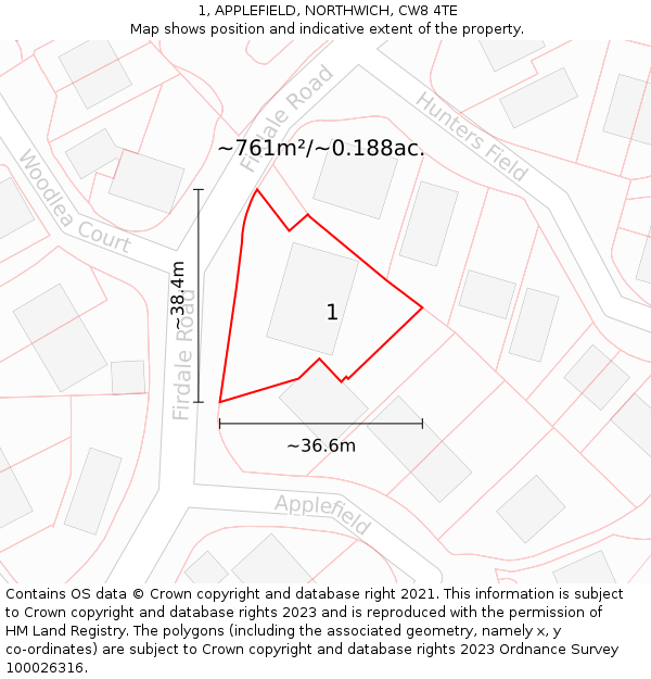 1, APPLEFIELD, NORTHWICH, CW8 4TE: Plot and title map