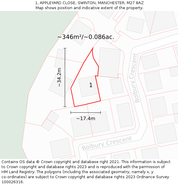 1, APPLEYARD CLOSE, SWINTON, MANCHESTER, M27 8AZ: Plot and title map