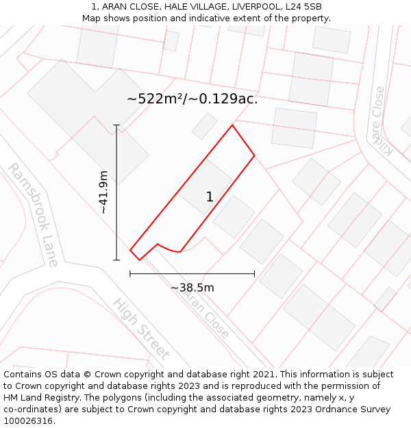 1, ARAN CLOSE, HALE VILLAGE, LIVERPOOL, L24 5SB: Plot and title map