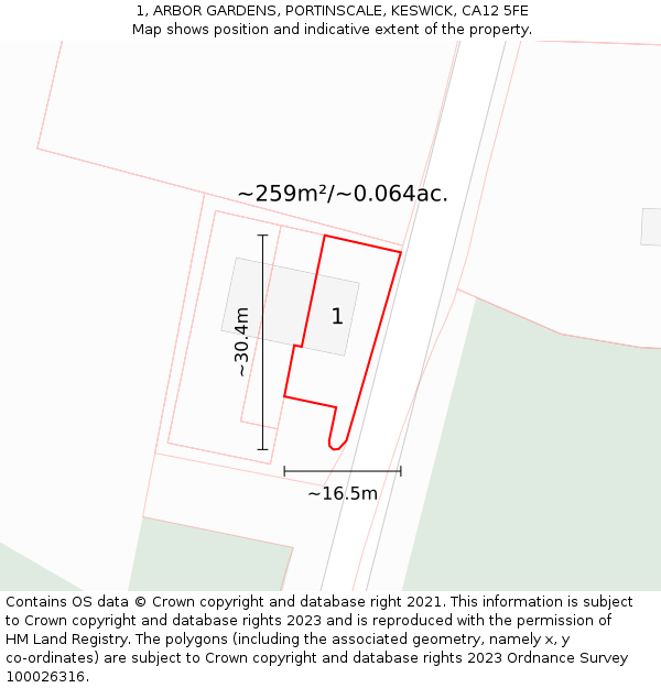 1, ARBOR GARDENS, PORTINSCALE, KESWICK, CA12 5FE: Plot and title map