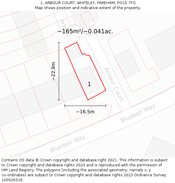 1, ARBOUR COURT, WHITELEY, FAREHAM, PO15 7FG: Plot and title map