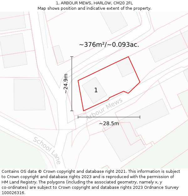 1, ARBOUR MEWS, HARLOW, CM20 2FL: Plot and title map