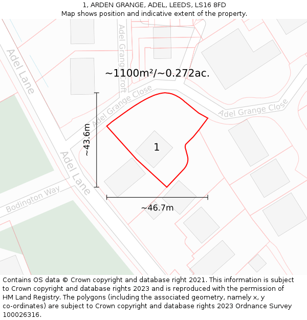 1, ARDEN GRANGE, ADEL, LEEDS, LS16 8FD: Plot and title map