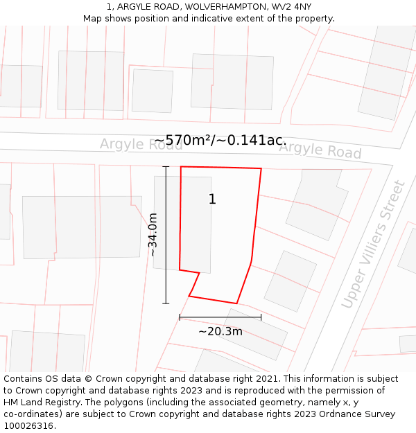 1, ARGYLE ROAD, WOLVERHAMPTON, WV2 4NY: Plot and title map