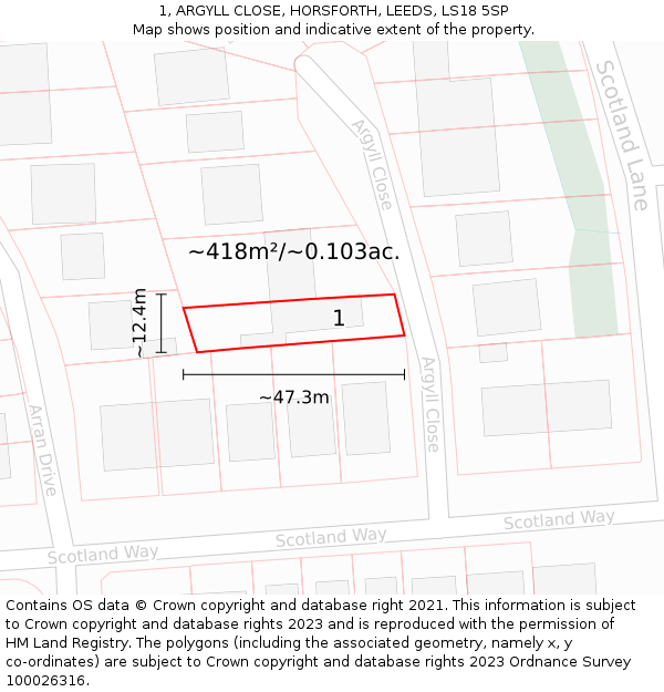 1, ARGYLL CLOSE, HORSFORTH, LEEDS, LS18 5SP: Plot and title map