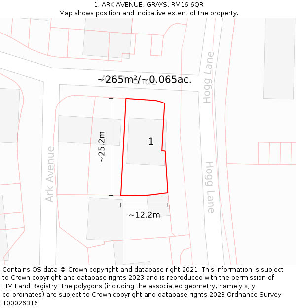 1, ARK AVENUE, GRAYS, RM16 6QR: Plot and title map
