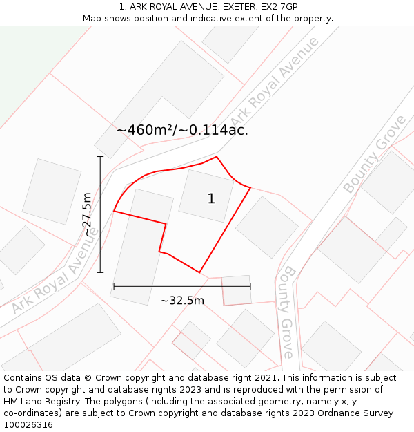 1, ARK ROYAL AVENUE, EXETER, EX2 7GP: Plot and title map