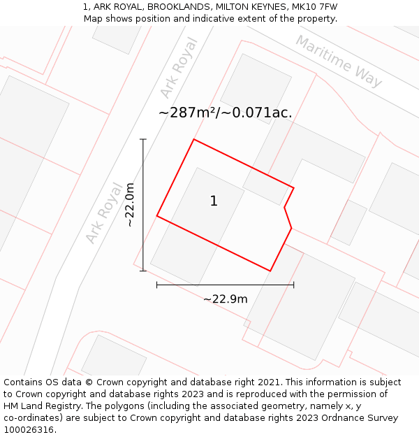 1, ARK ROYAL, BROOKLANDS, MILTON KEYNES, MK10 7FW: Plot and title map