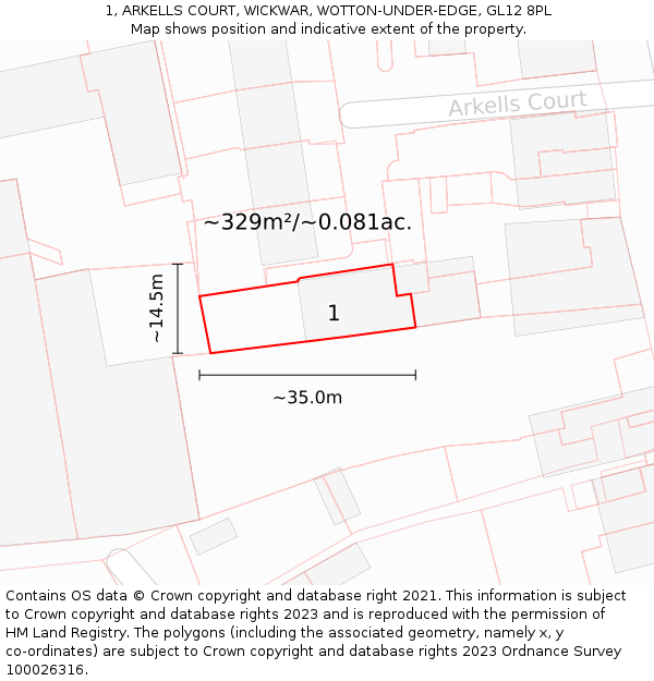 1, ARKELLS COURT, WICKWAR, WOTTON-UNDER-EDGE, GL12 8PL: Plot and title map