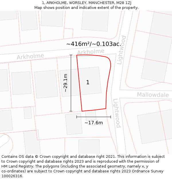 1, ARKHOLME, WORSLEY, MANCHESTER, M28 1ZJ: Plot and title map