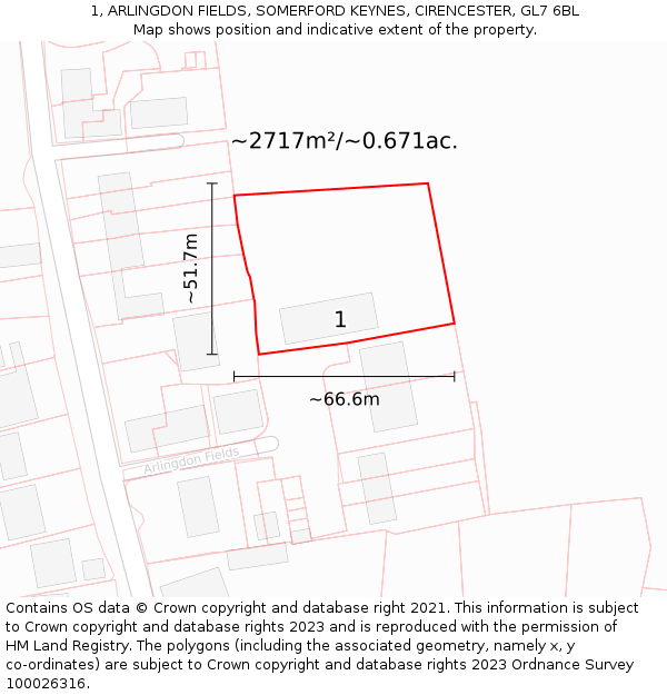 1, ARLINGDON FIELDS, SOMERFORD KEYNES, CIRENCESTER, GL7 6BL: Plot and title map