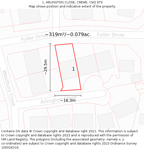 1, ARLINGTON CLOSE, CREWE, CW2 6TS: Plot and title map