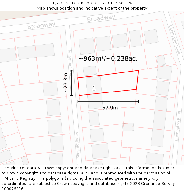 1, ARLINGTON ROAD, CHEADLE, SK8 1LW: Plot and title map