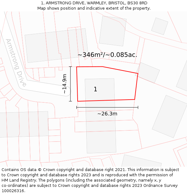 1, ARMSTRONG DRIVE, WARMLEY, BRISTOL, BS30 8RD: Plot and title map