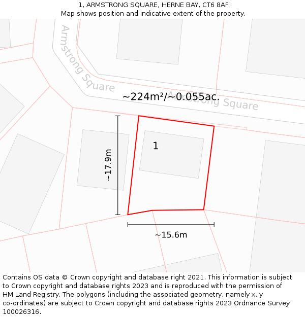 1, ARMSTRONG SQUARE, HERNE BAY, CT6 8AF: Plot and title map
