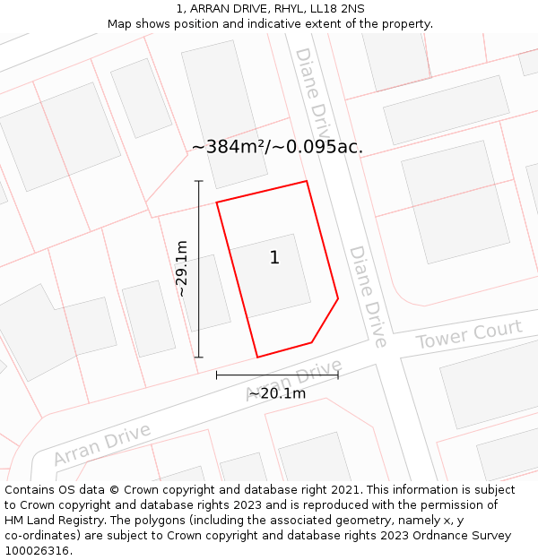 1, ARRAN DRIVE, RHYL, LL18 2NS: Plot and title map