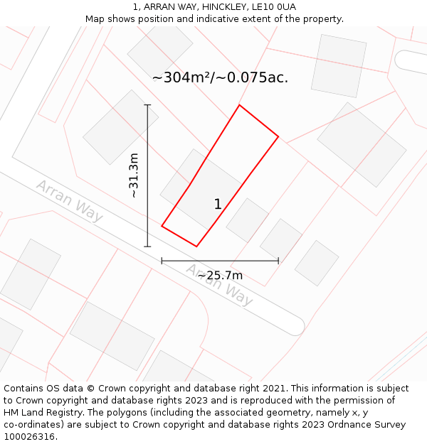 1, ARRAN WAY, HINCKLEY, LE10 0UA: Plot and title map