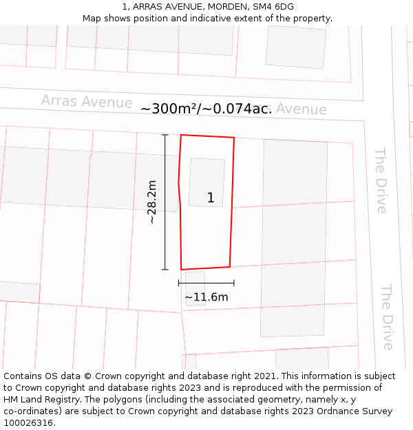 1, ARRAS AVENUE, MORDEN, SM4 6DG: Plot and title map