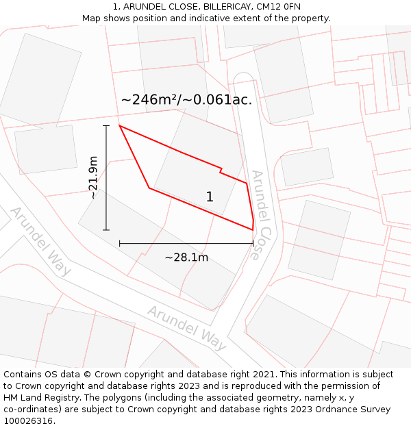 1, ARUNDEL CLOSE, BILLERICAY, CM12 0FN: Plot and title map